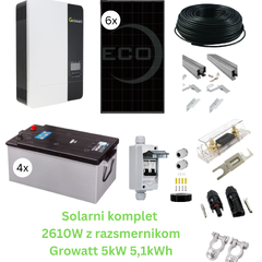 Solarni komplet 2610W z hibridnim razsmernikom Growatt 5kW